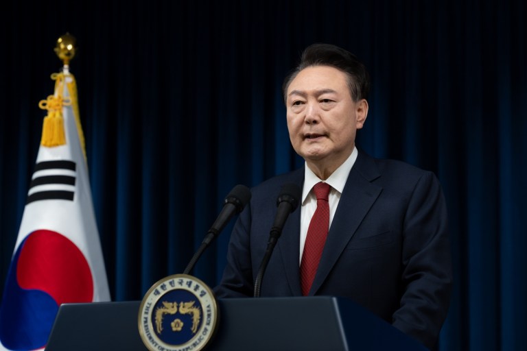 South Korean President Yoon Suk Yeol addresses the nation following impeachment motion against him